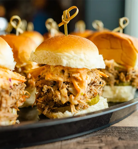 Closeup view tray of sliders