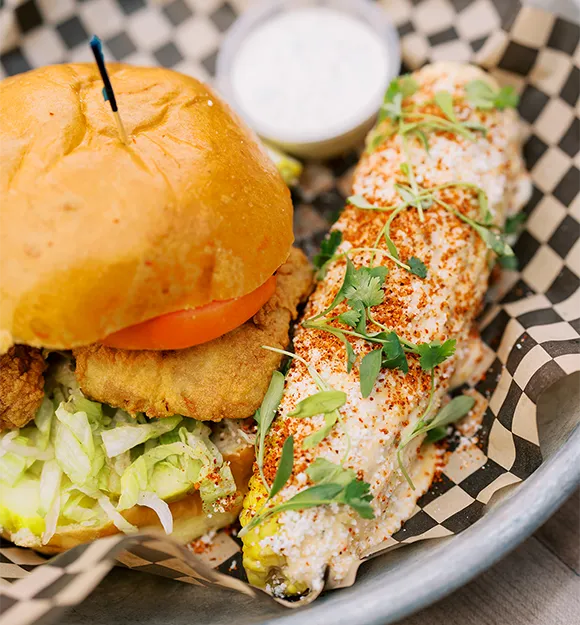 Fried fish bun with street corn