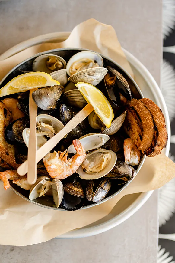 oysters, clams, and shrimp